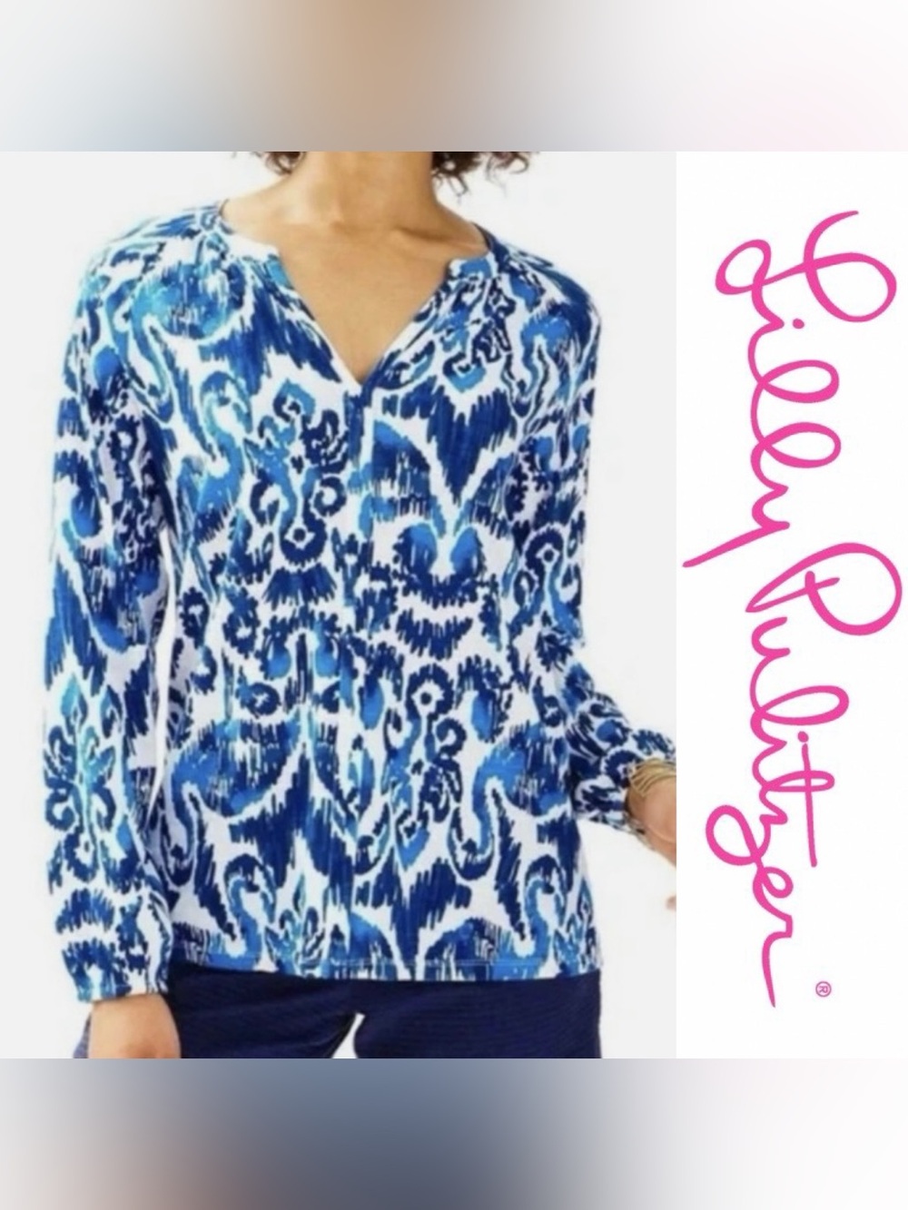 Lilly Pulitzer Meg Top Resort Navy Beach Bathers Size L